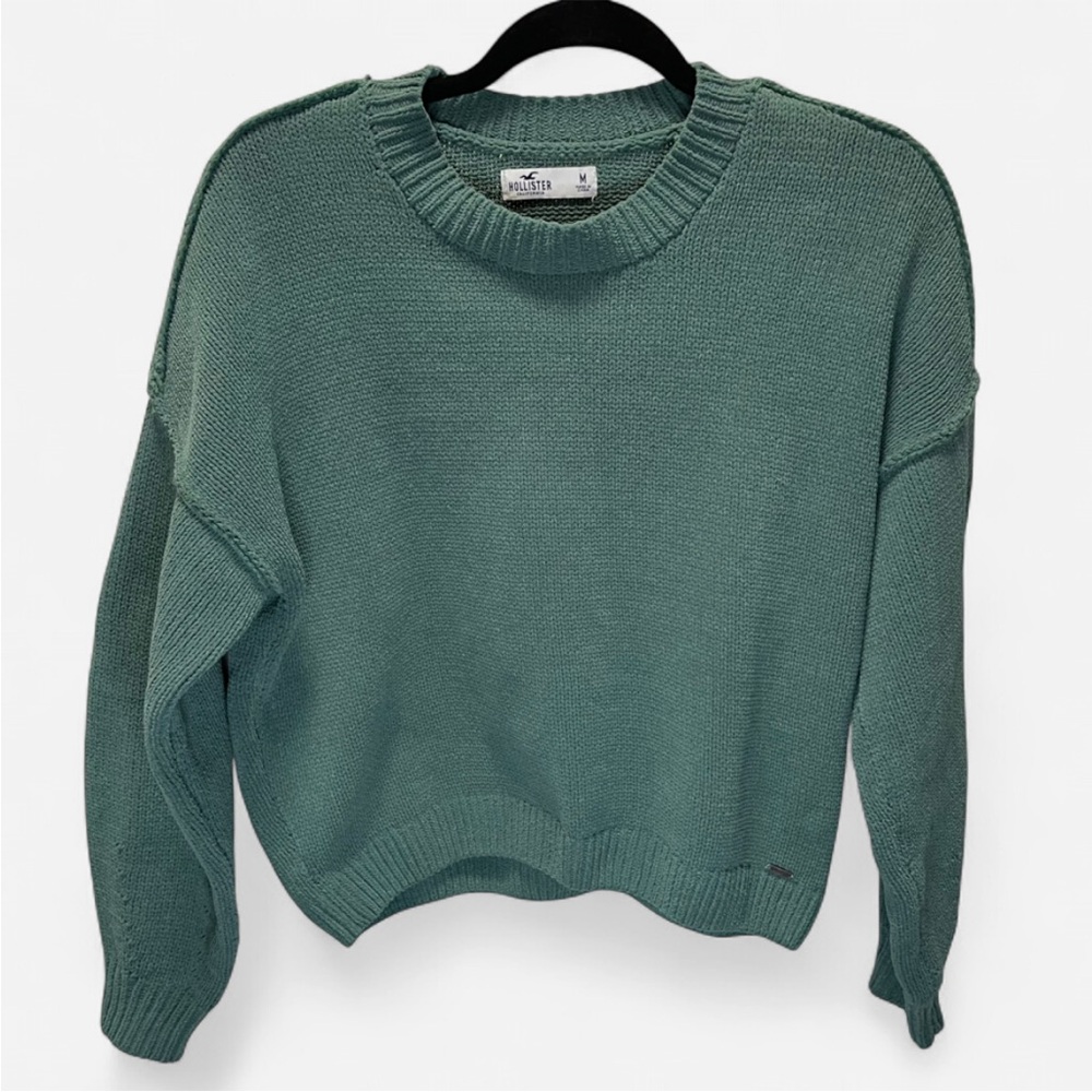 Hollister Sage Green Chenille Knit Crewneck Sweater Women’s Size M Drop Shoulder
